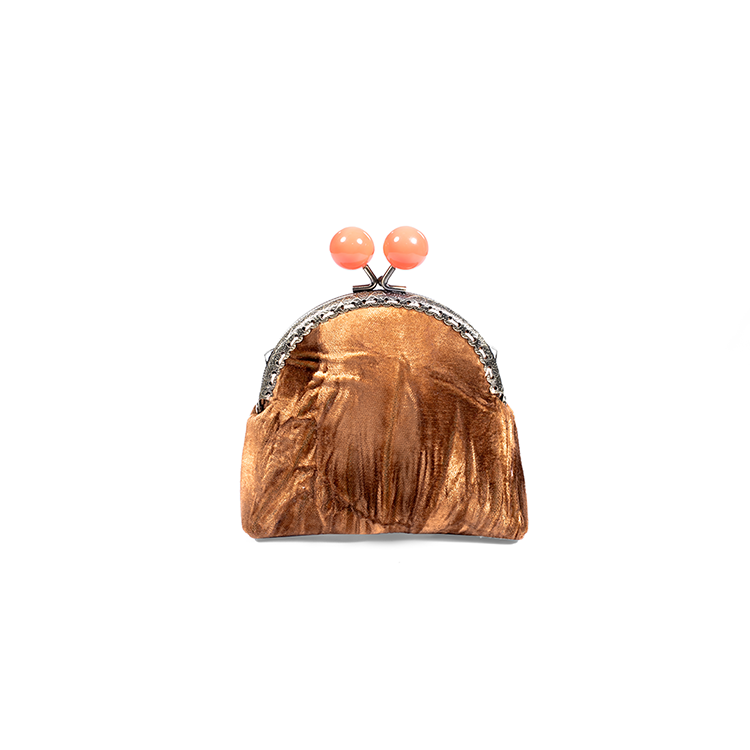 Golden Glow Velvet Kiss-Lock Coin Purse