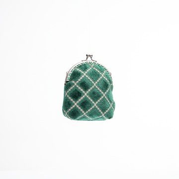 Emerald Lattice Velvet Kiss-Lock Coin Purse