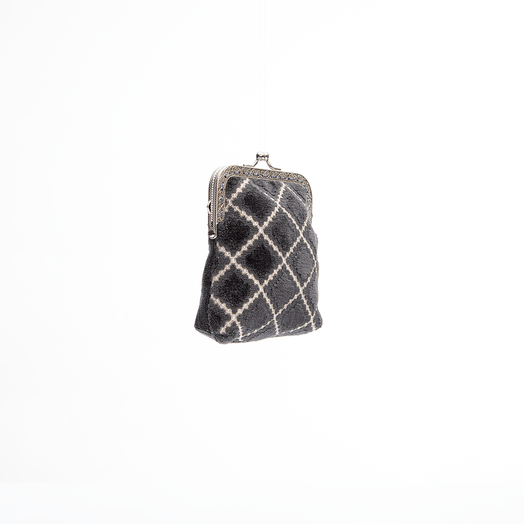 Charcoal Lattice Velvet Kiss-Lock Coin Purse