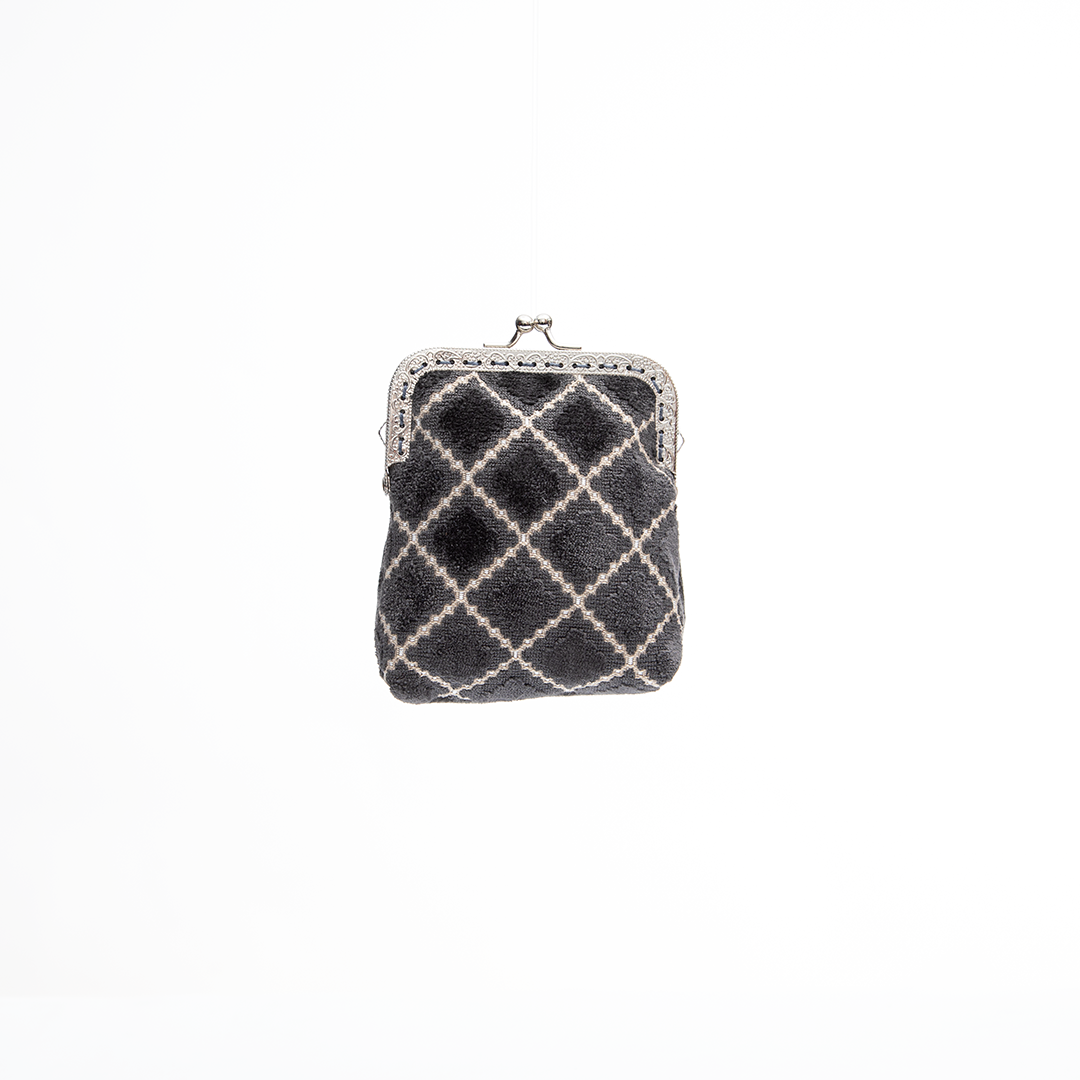Charcoal Lattice Velvet Kiss-Lock Coin Purse