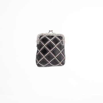 Charcoal Lattice Velvet Kiss-Lock Coin Purse