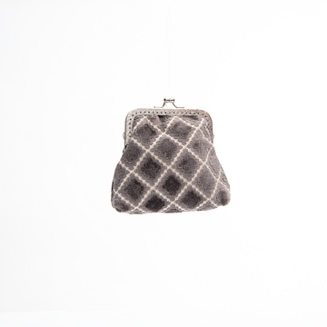 Stone Grey Lattice Velvet Kiss-Lock Coin Purse