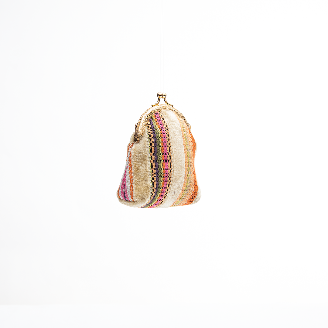 Ivory Mosaic Stripe Kiss-Lock Coin Purse
