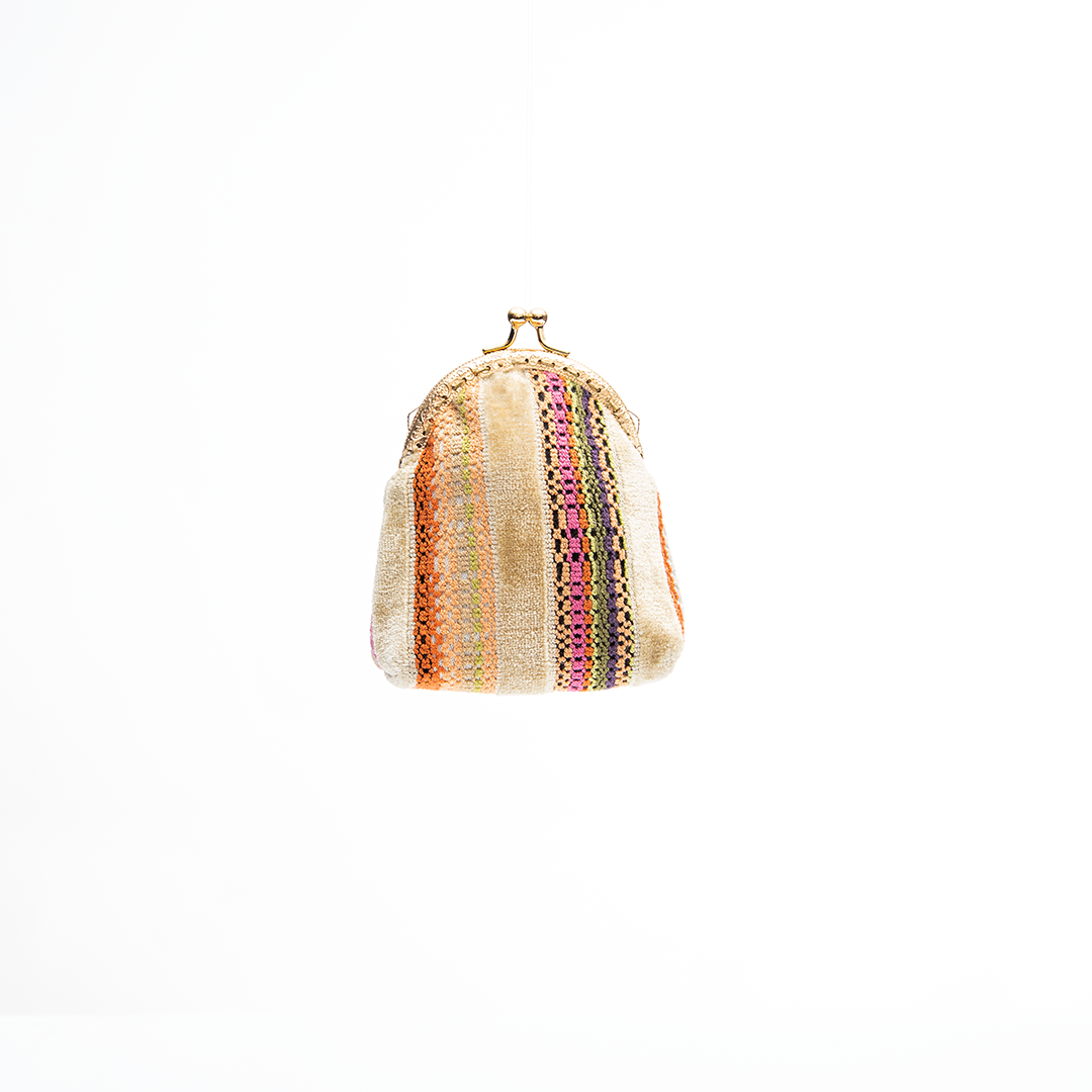 Ivory Mosaic Stripe Kiss-Lock Coin Purse