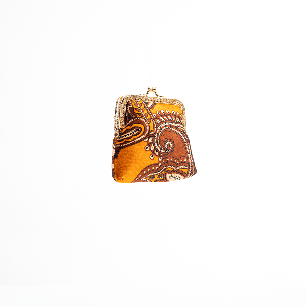 Amber Paisley Velvet Kiss-Lock Coin Purse