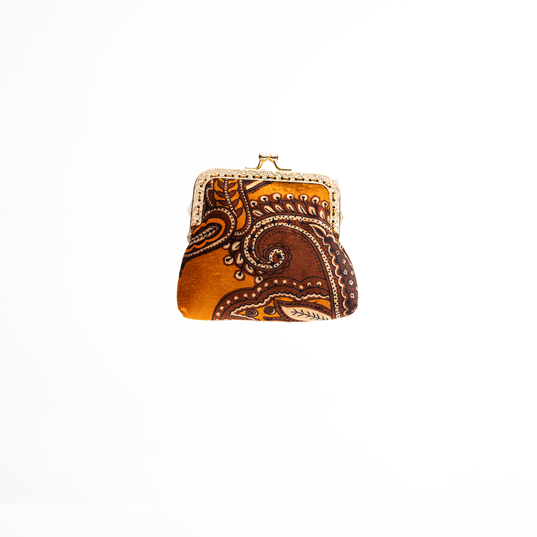 Amber Paisley Velvet Kiss-Lock Coin Purse