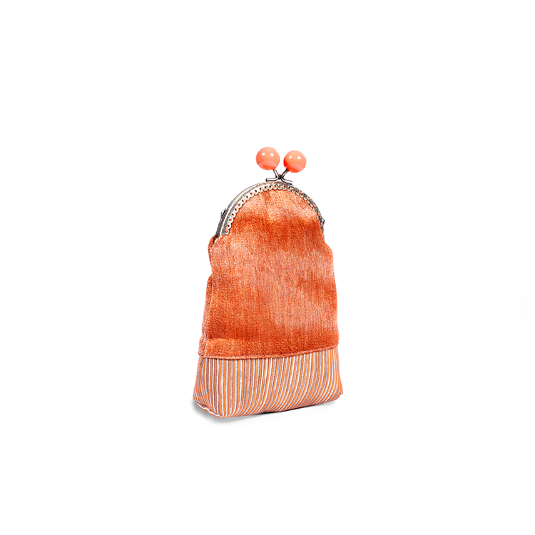Sunset Orange Velvet Stripe Kiss-Lock Coin Purse