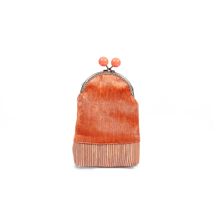 Sunset Orange Velvet Stripe Kiss-Lock Coin Purse