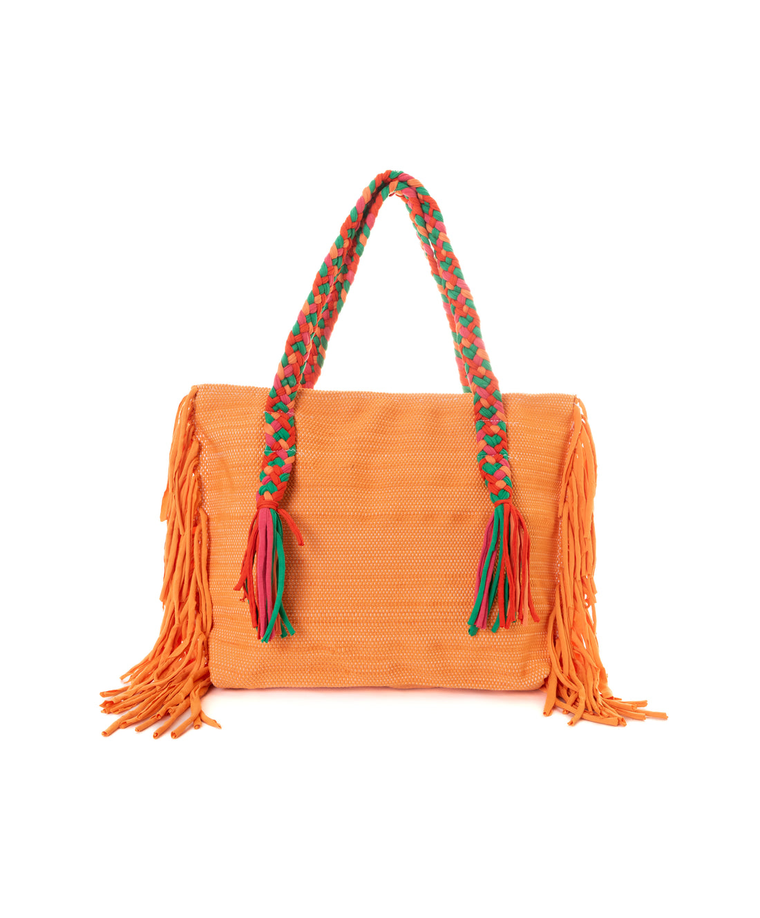 Orange Ruffled Flower Fringe Beach Tote