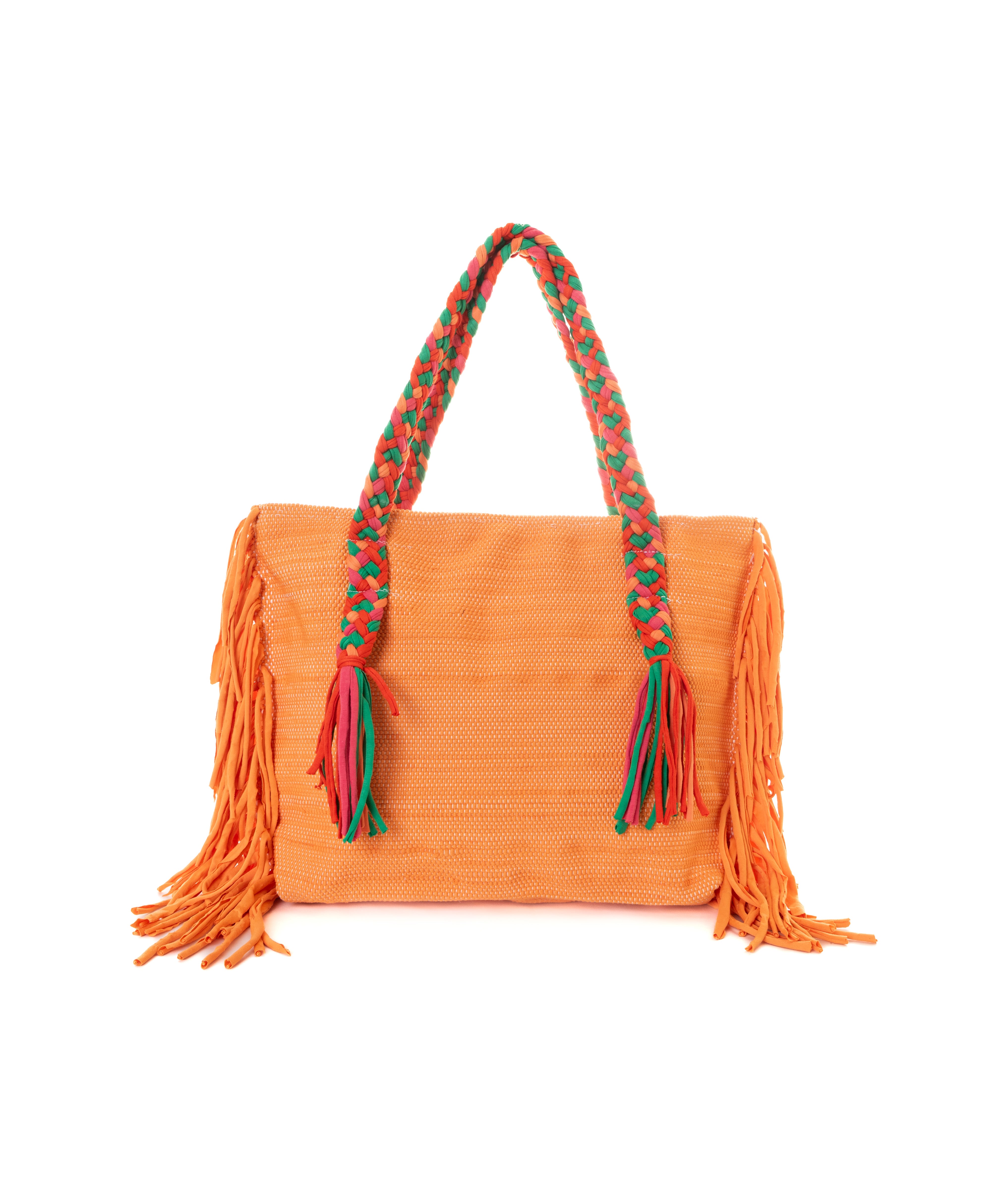 Orange Ruffled Flower Fringe Beach Tote