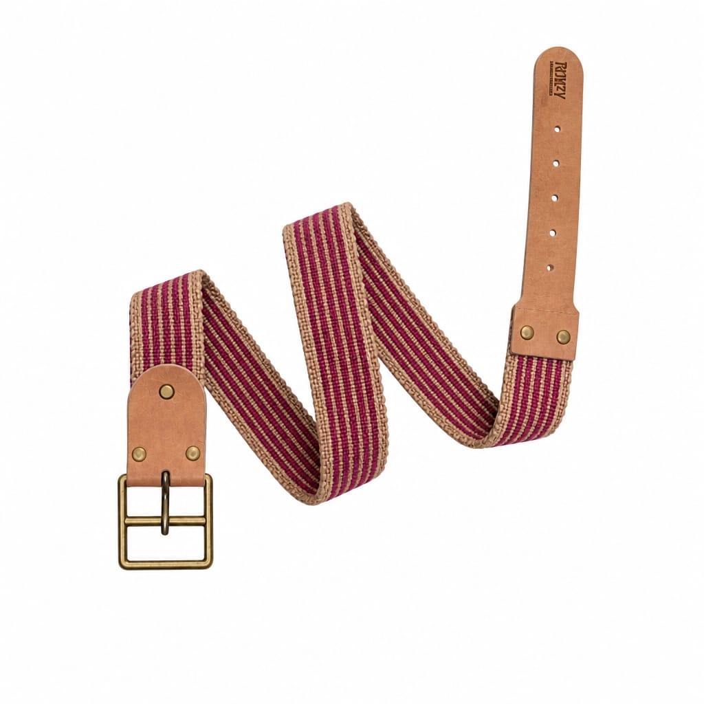 Rugzy Handmade Woven Belt – Burgundy & Beige