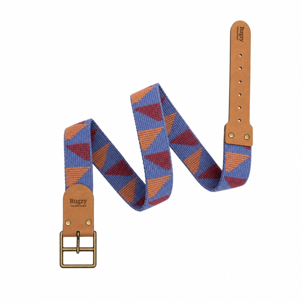 Rugzy Handmade Woven Belt – Blue, Rust & Orange