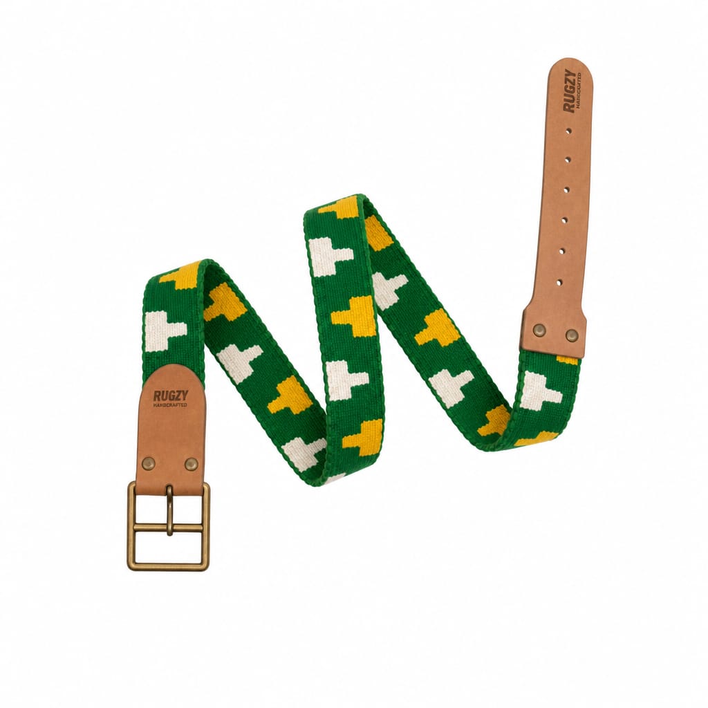 Rugzy Handcrafted Woven Belt – Green & Yellow