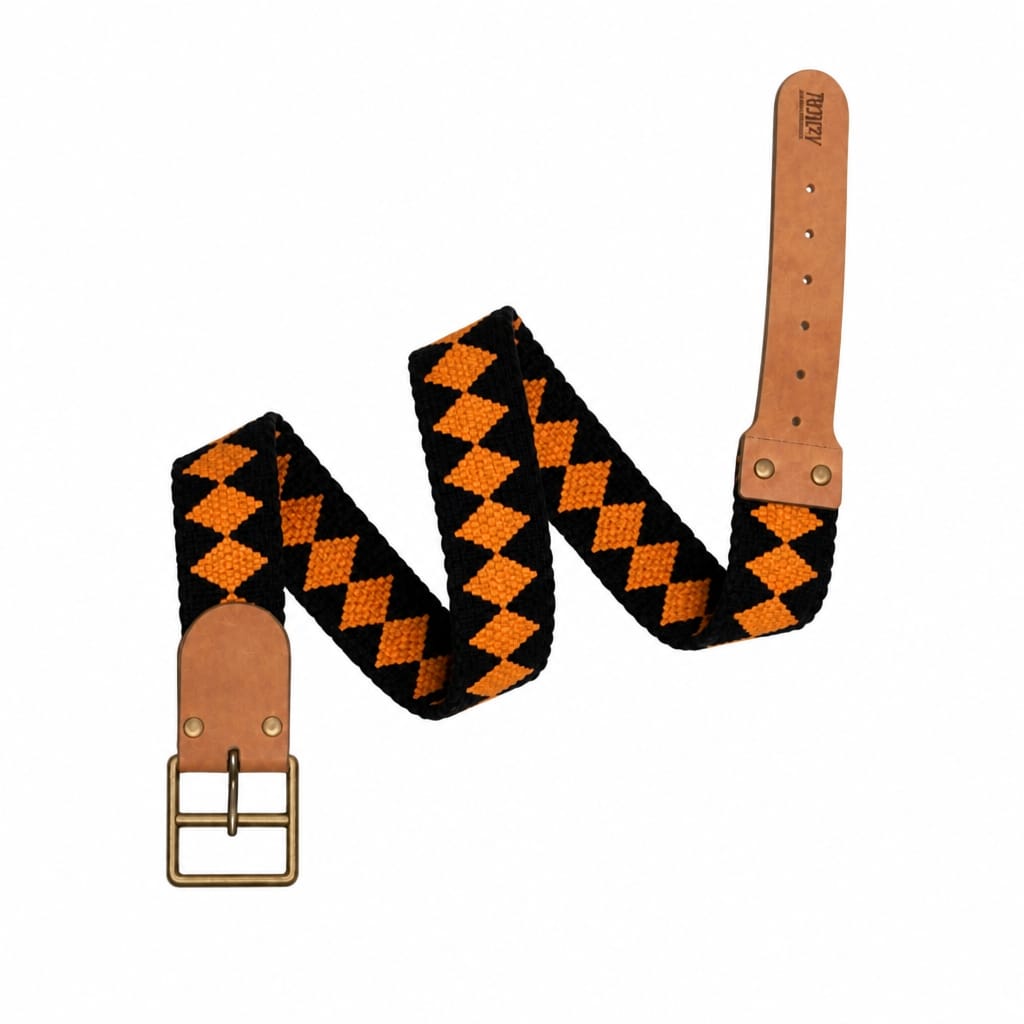 Rugzy Handmade Woven Belt – Black & Orange