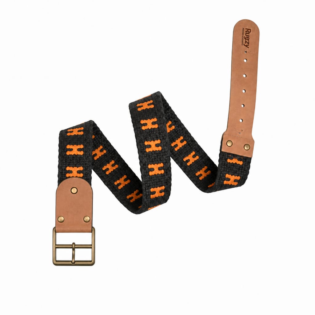 Rugzy Handmade Woven Belt – Black & Orange