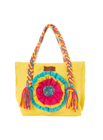 Yellow Ruffled Flower Sequin Beach Tote
