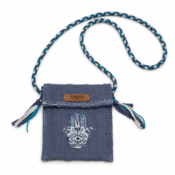 Hand-Loomed Crossbody Bag — Hamsa | Denim Blue