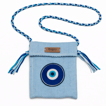 Hand-Loomed Crossbody Bag — Evil Eye | Powder Blue