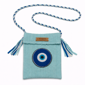 Hand-Loomed Crossbody Bag — Evil Eye | Mint Blue