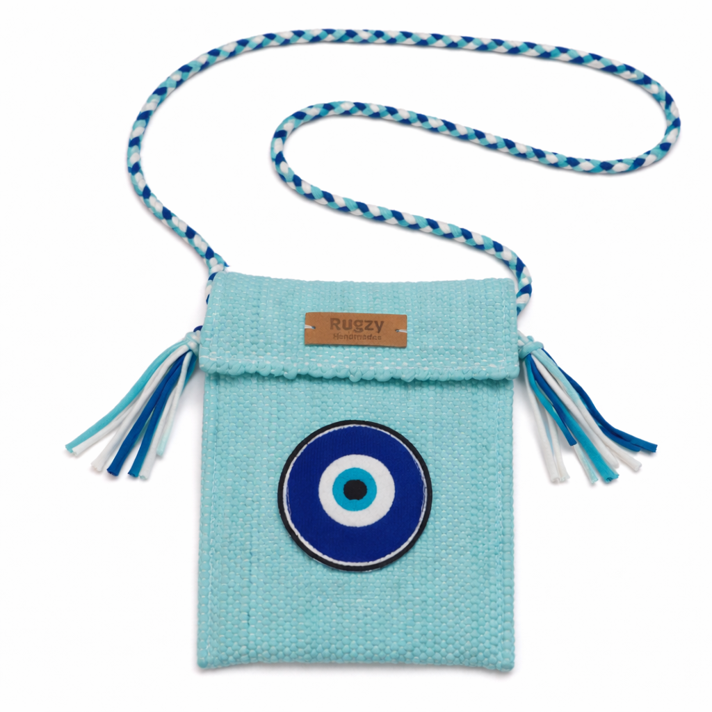 Hand-Loomed Crossbody Bag — Evil Eye | Aqua