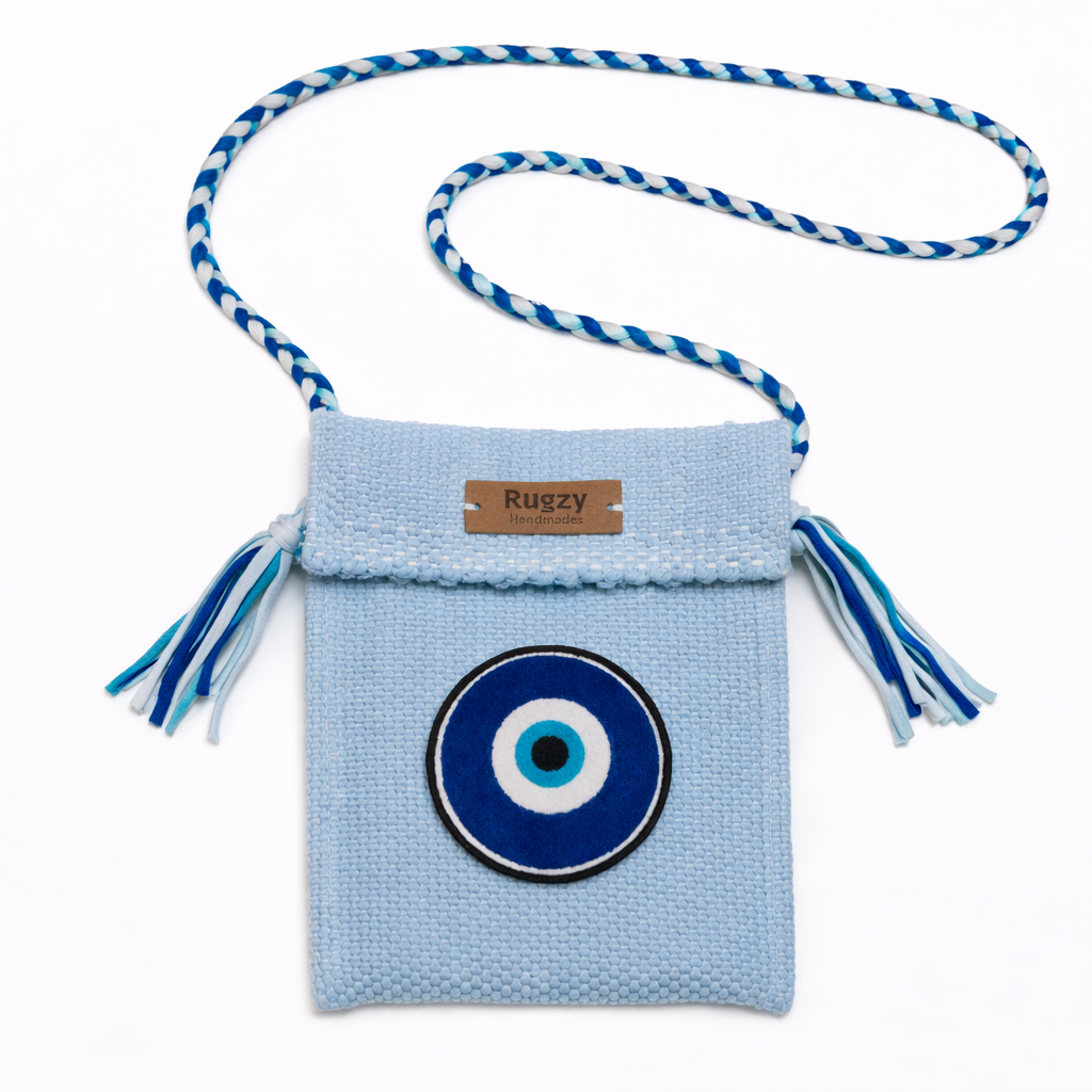 Hand-Loomed Crossbody Bag — Evil Eye | Sky Blue