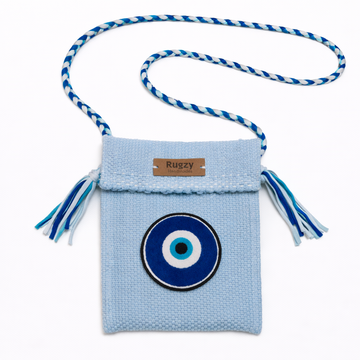 Hand-Loomed Crossbody Bag — Evil Eye | Sky Blue