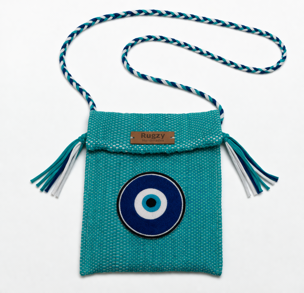 Hand-Loomed Crossbody Bag — Evil Eye | Teal