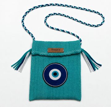 Hand-Loomed Crossbody Bag — Evil Eye | Teal