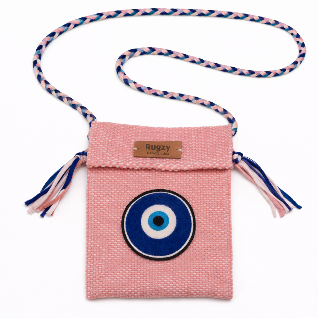 Hand-Loomed Crossbody Bag — Evil Eye | Blush Pink