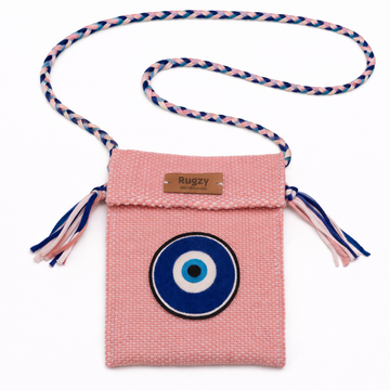 Hand-Loomed Crossbody Bag — Evil Eye | Blush Pink