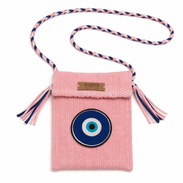 Hand-Loomed Crossbody Bag — Evil Eye | Baby Pink