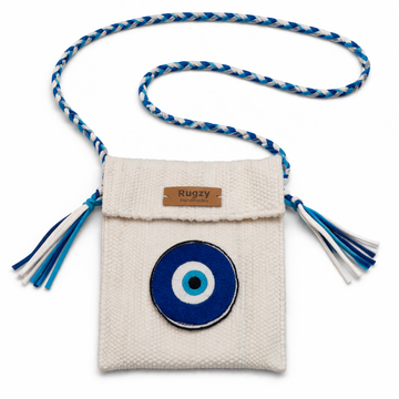 Hand-Loomed Crossbody Bag — Evil Eye | Cream