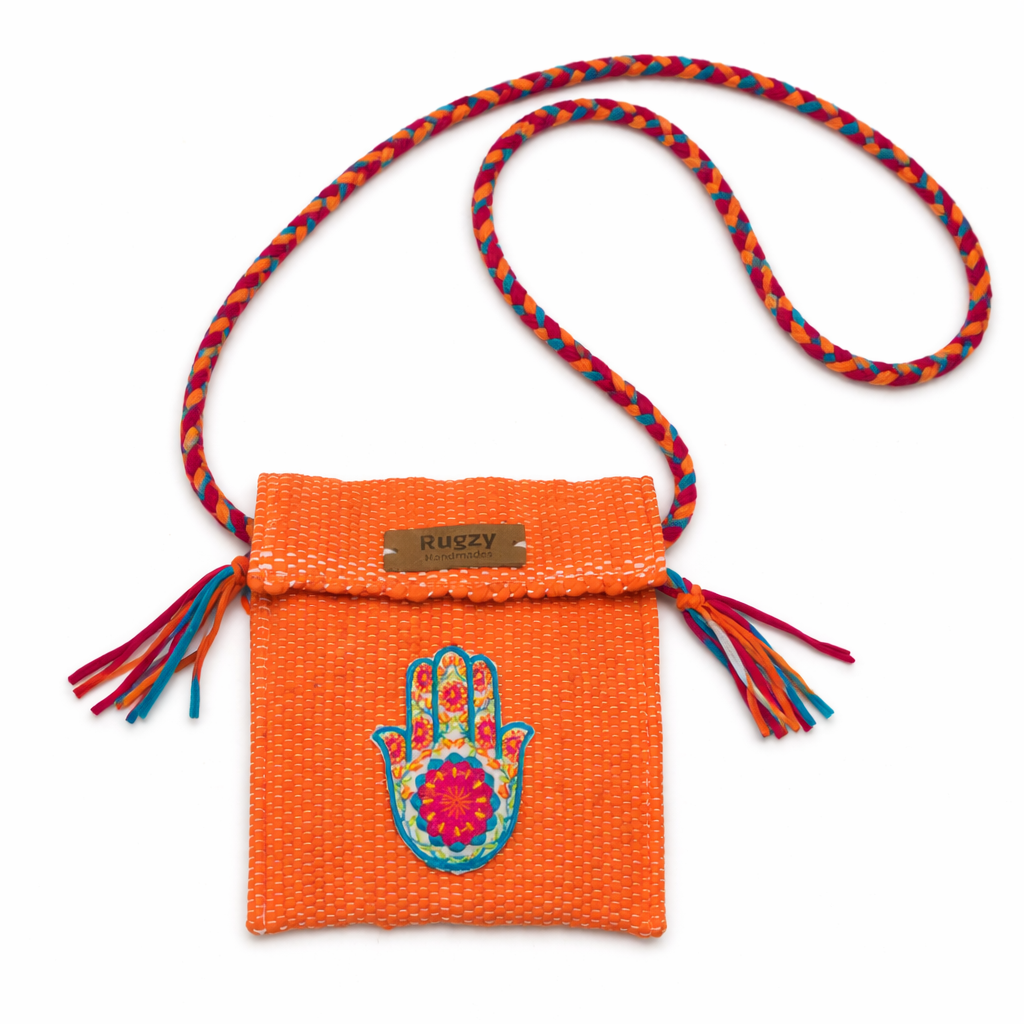 Hand-Loomed Crossbody Bag — Hamsa | Tangerine