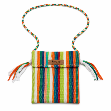 Hand-Loomed Striped Crossbody Bag | Green, Orange & Blue — Multicolor Strap
