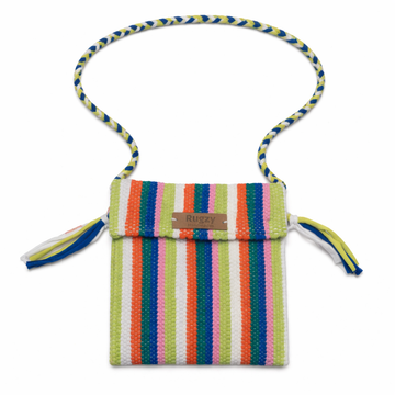 Hand-Loomed Striped Crossbody Bag | Lime, Pink & Teal — Yellow & Blue Strap
