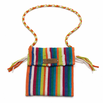 Hand-Loomed Striped Crossbody Bag | Lime, Red & Teal — Orange & Green Strap