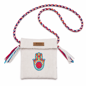 Hand-Loomed Crossbody Bag — Hamsa | White