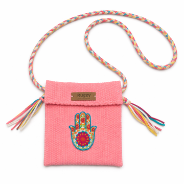 Hand-Loomed Crossbody Bag — Hamsa | Flamingo Pink