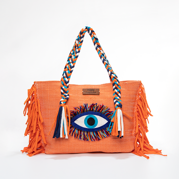 Burnt Orange Evil Eye Fringe Beach Tote