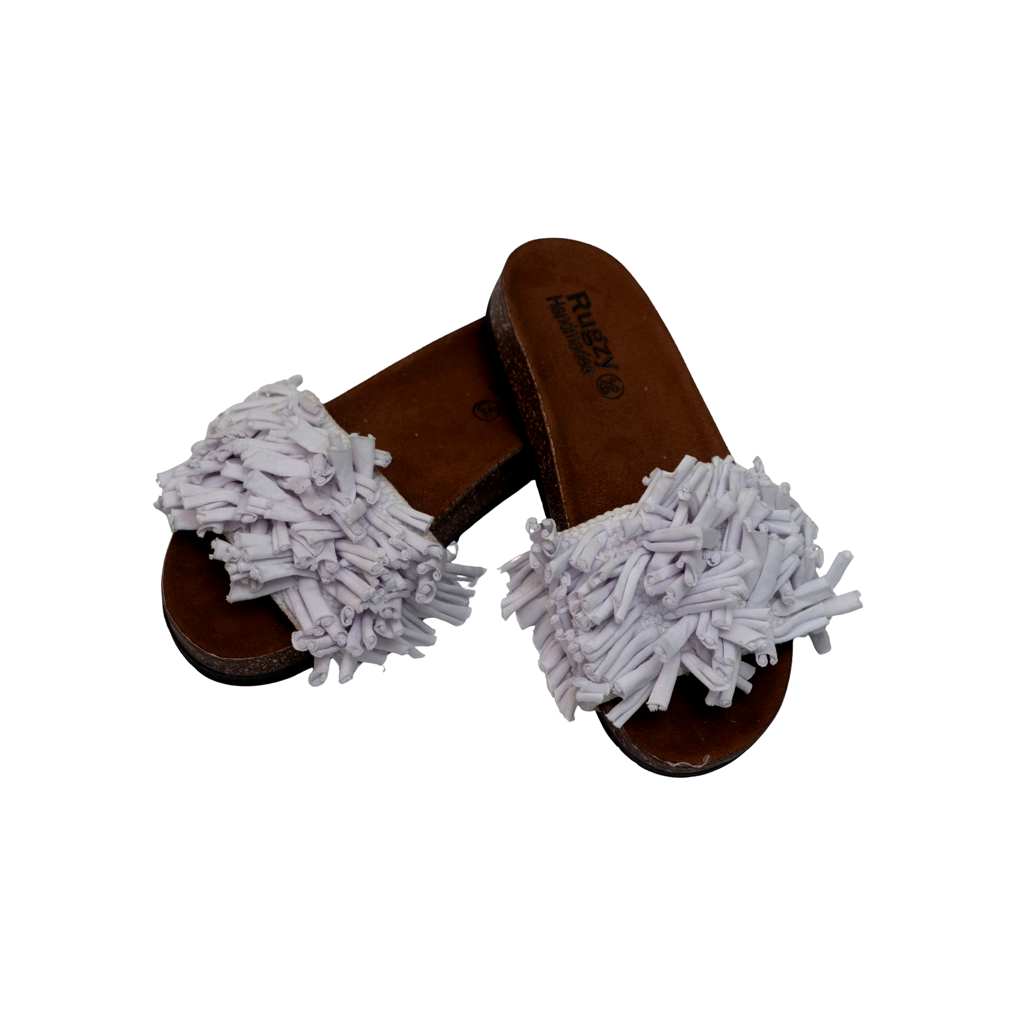 White Fringe Flat Slides