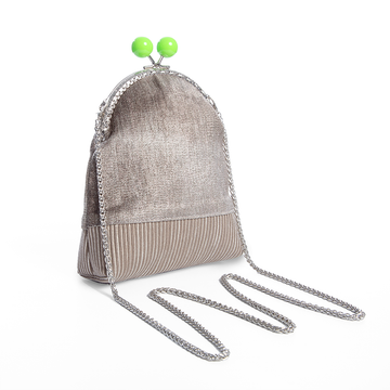 Champagne Velvet Kiss-Lock Chain Bag