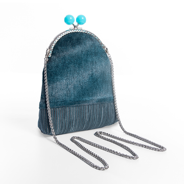 Teal Velvet Kiss-Lock Chain Bag