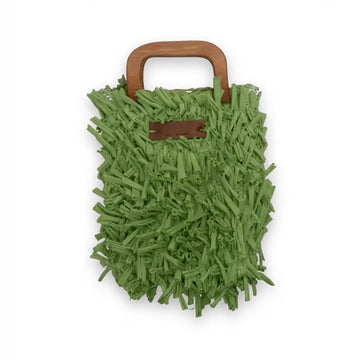 Boho Shag Tote Bag with Wooden Handle – Green