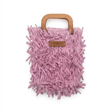 Boho Shag Tote Bag with Wooden Handle – Lavender