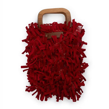 Boho Shag Tote Bag with Wooden Handle – Fuchsia